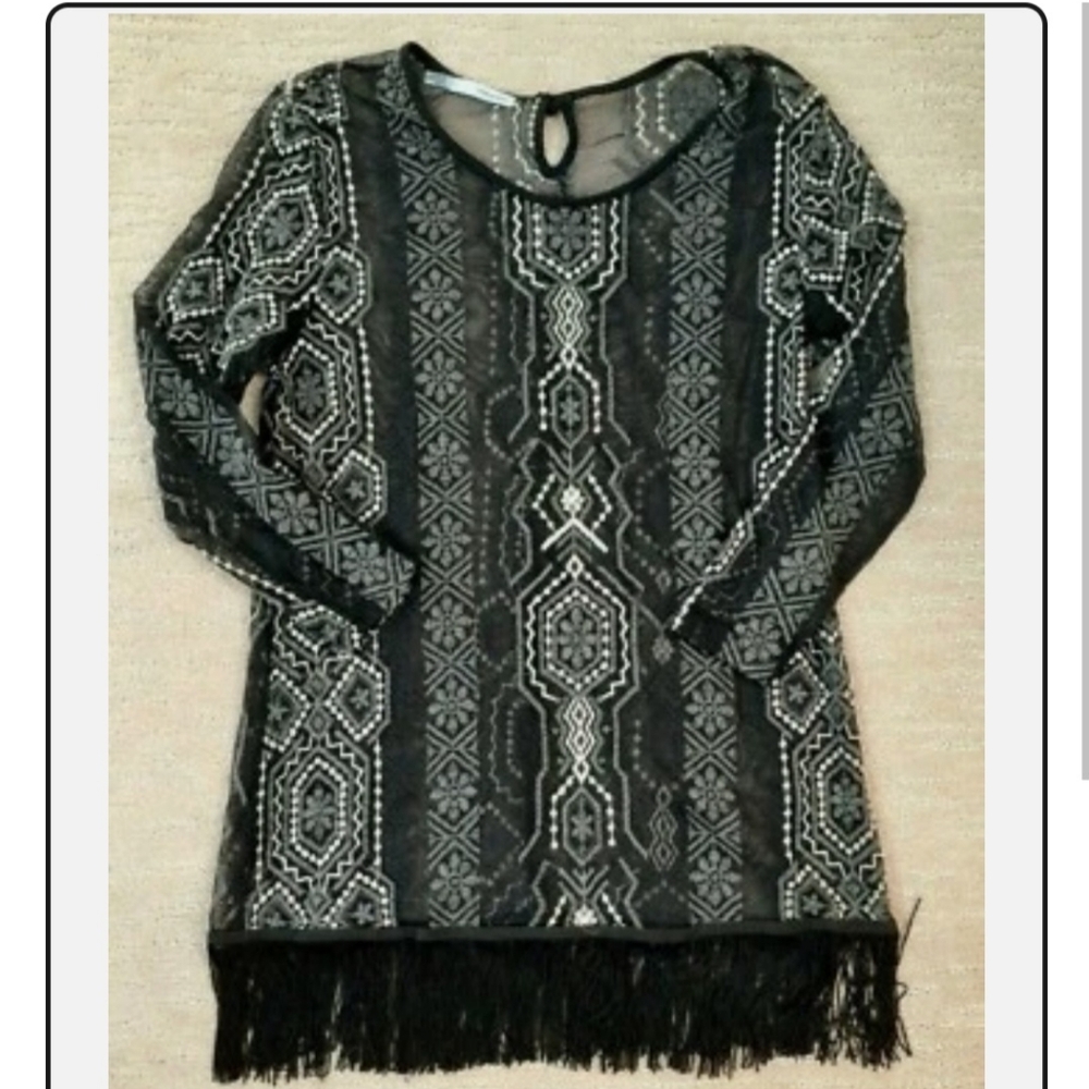 Maurices Boho Black Crochet Fringe Top